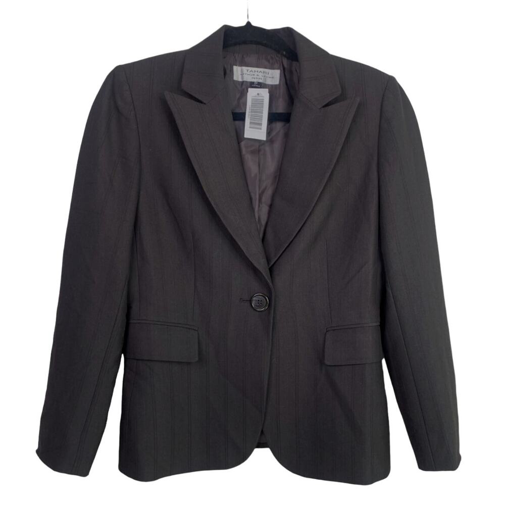 TAHARI Arthur S. Levine Sleek Modern Single Button Blazer Jacket 6 Petite Brown